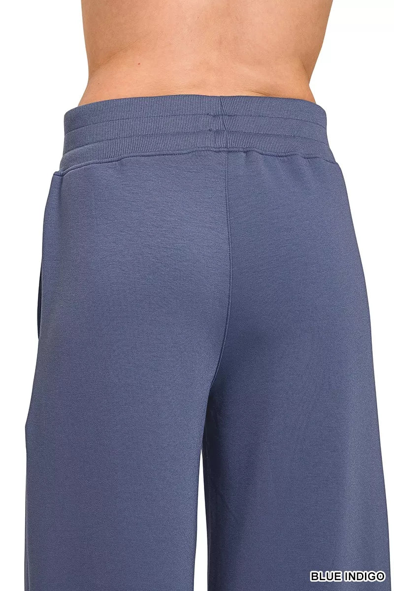 Zenana Blue Indigo Scuba Collared Pullover and Pants Set