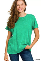 Zenana Kelly Green Washed Short Sleeve T-Shirt