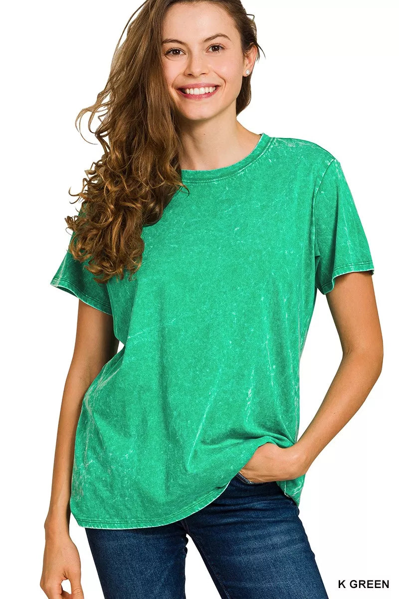 Zenana Kelly Green Washed Short Sleeve T-Shirt