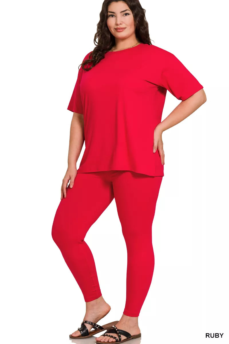 Zenana Ruby Brushed Dty Microfiber Short Sleeve Top and Pants Loungewear Set