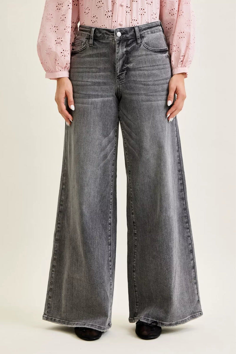 Judy Blue Mid Rise Palazzo Split Back Yoke Jeans – Ruby Idol Apparel