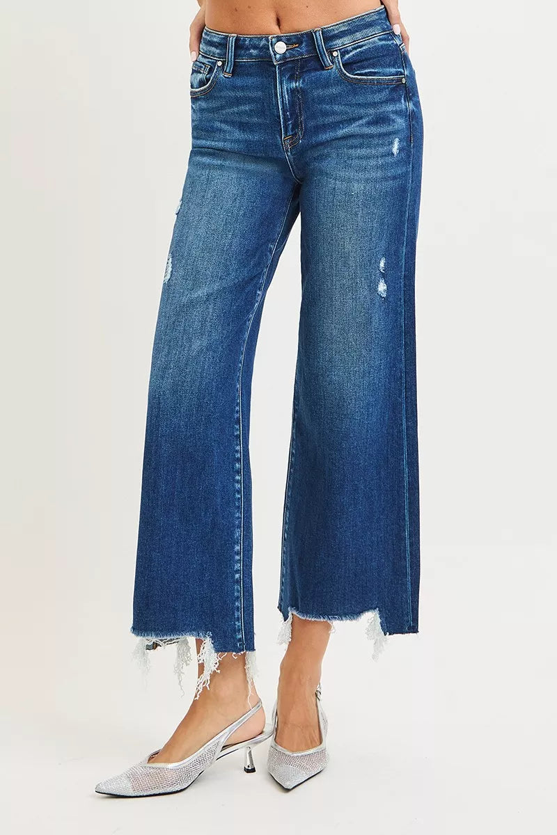 RISEN High Rise Crop Wide Leg Jeans DARK