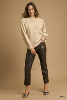 Umgee Latte Cozy Textured Long Sleeve Sweater with Ribbed Trim