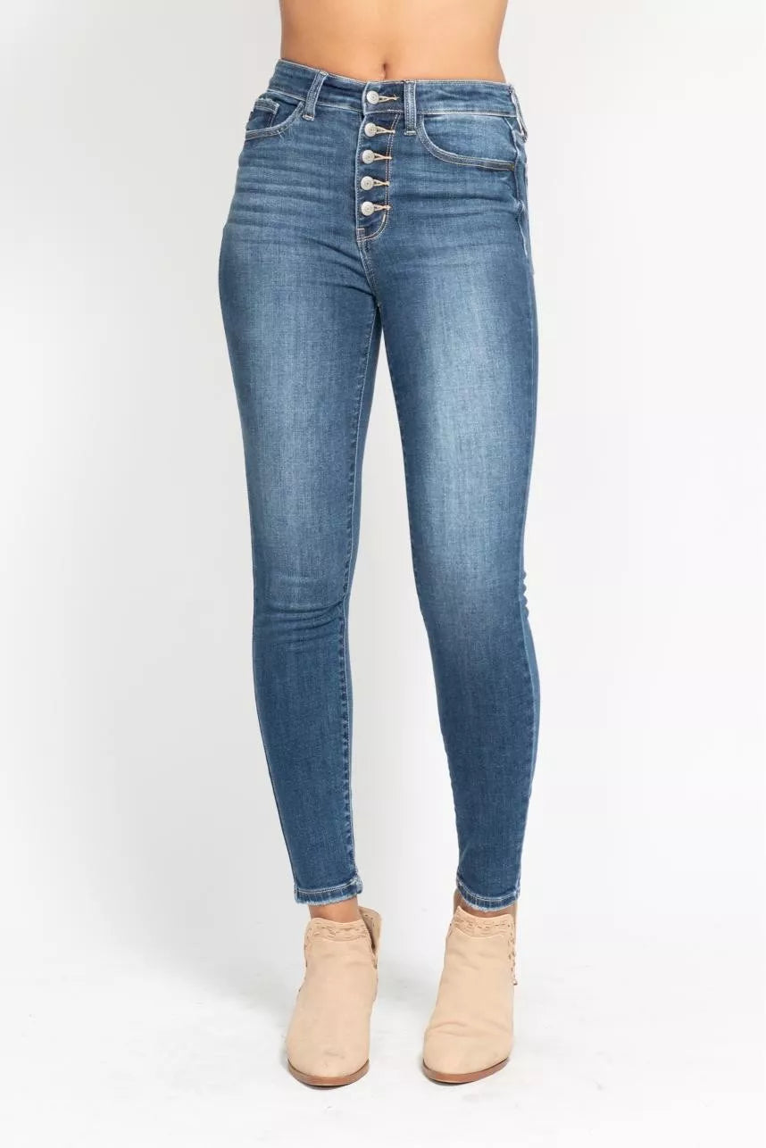 Judy Blue Medium Washed High Rise Button Fly Skinny Jeans