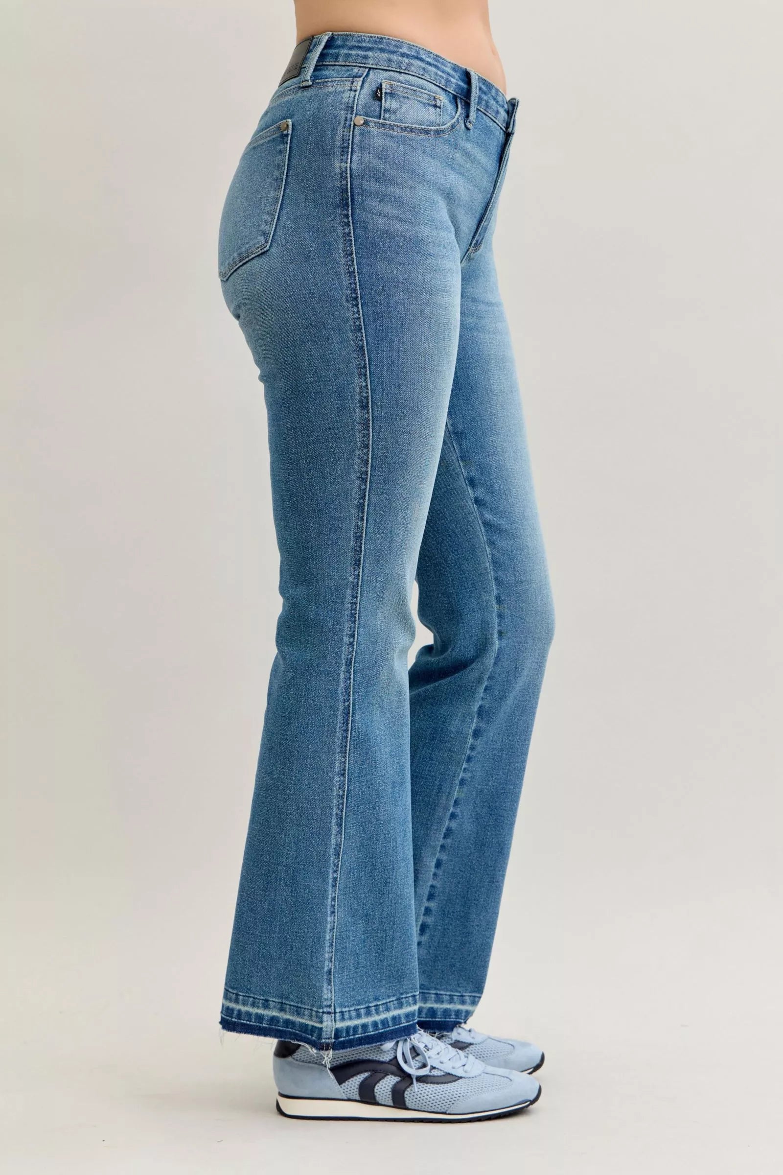 Judy Blue Medium Wash Mid Rise Slim Bootcut Tummy Control Release Hem Jeans