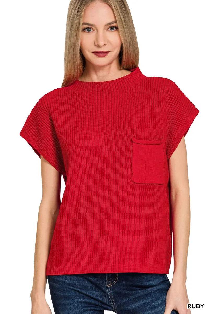 Zenana Ruby Mock Neck Short Sleeve Sweater