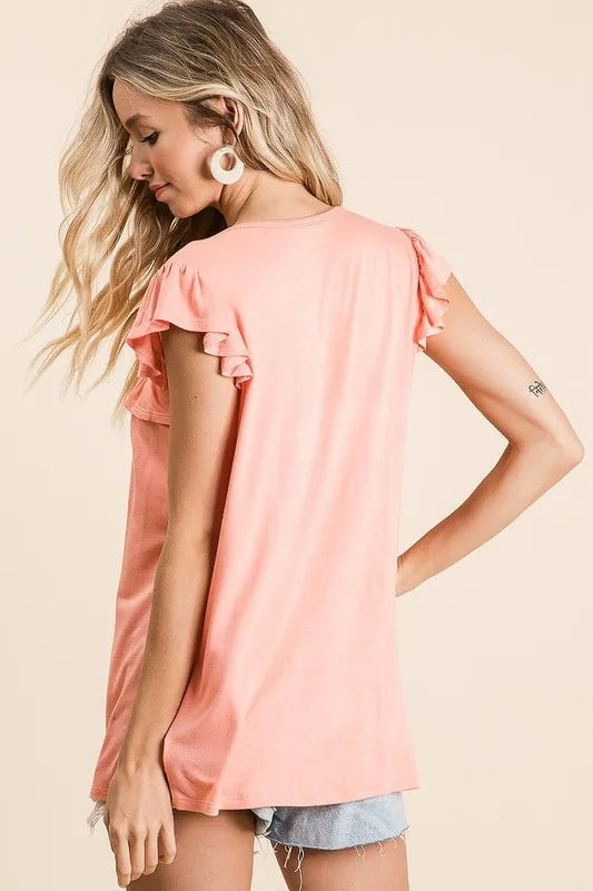 BiBi Jersey Knit Gathered Top with Ruffles