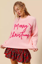 SO ME Pink Merry Christmas Tinsel Lettering Sweater