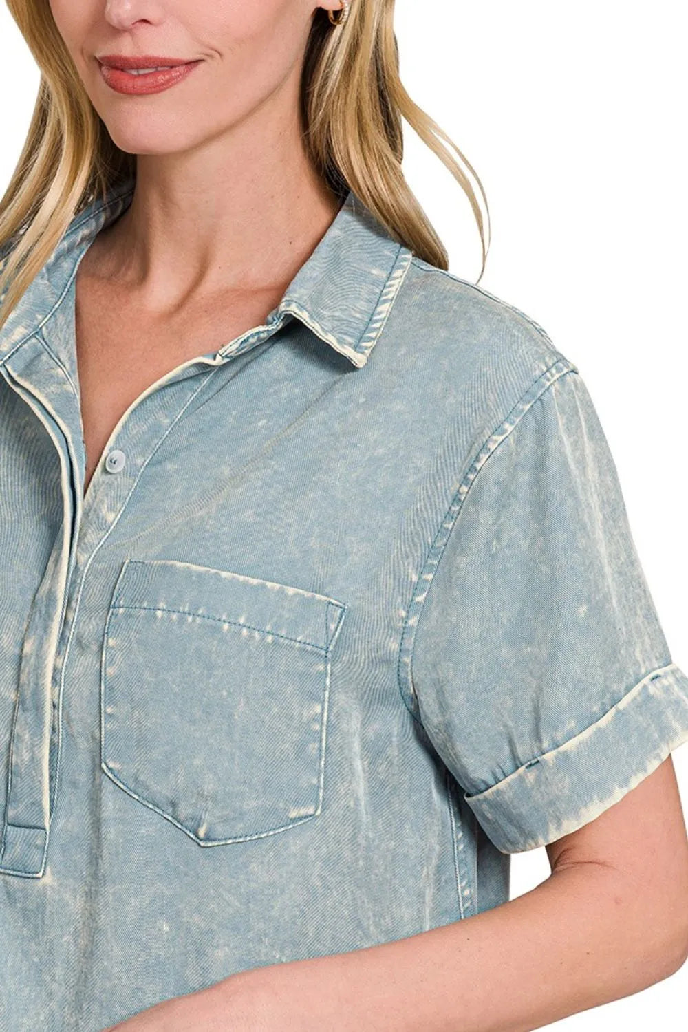 Zenana Coral Tencel Mineral Washed Collared Shirts Dress