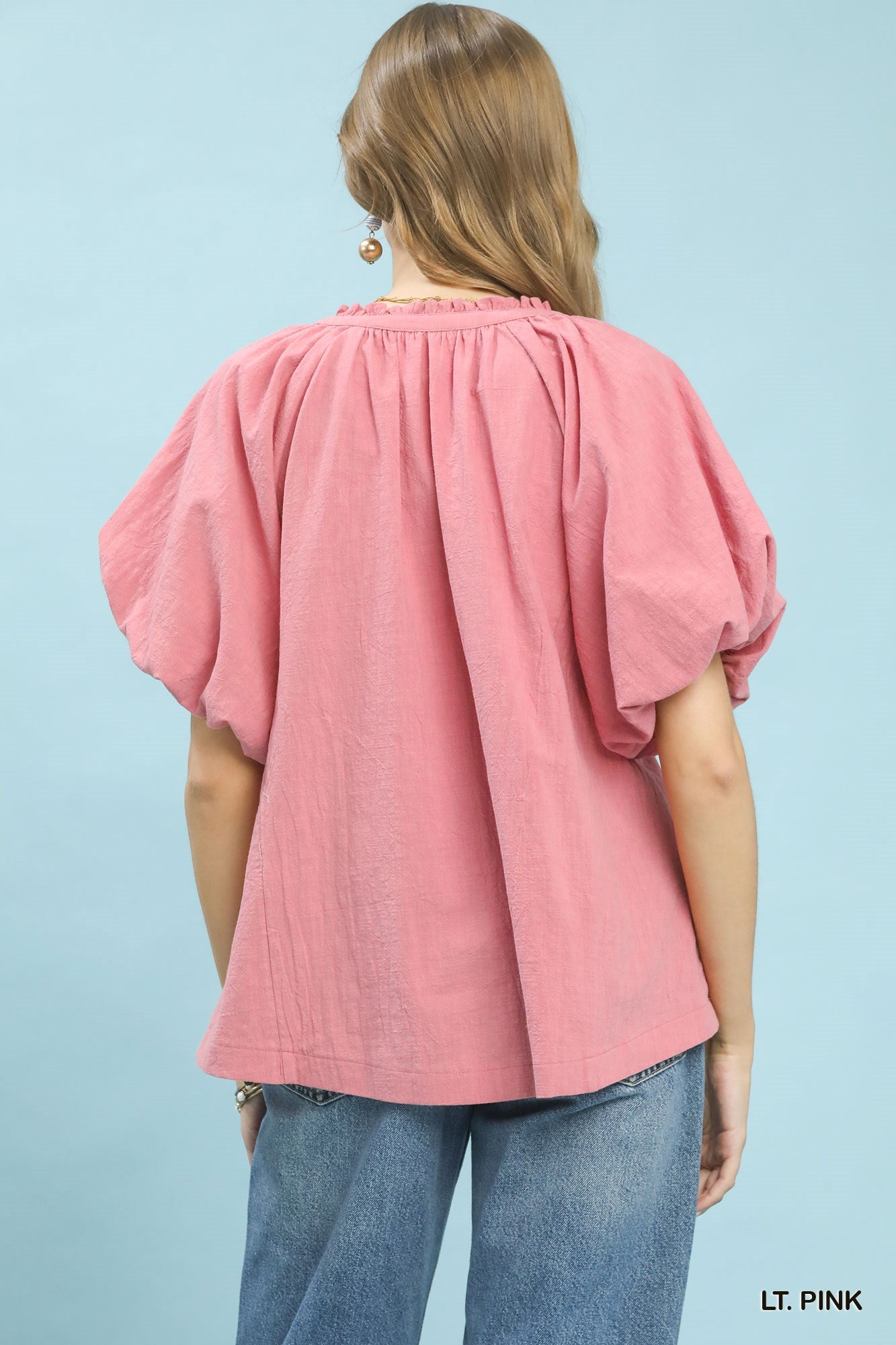 Umgee Light Punk Lace Inset Puff Sleeve Boho Blouse