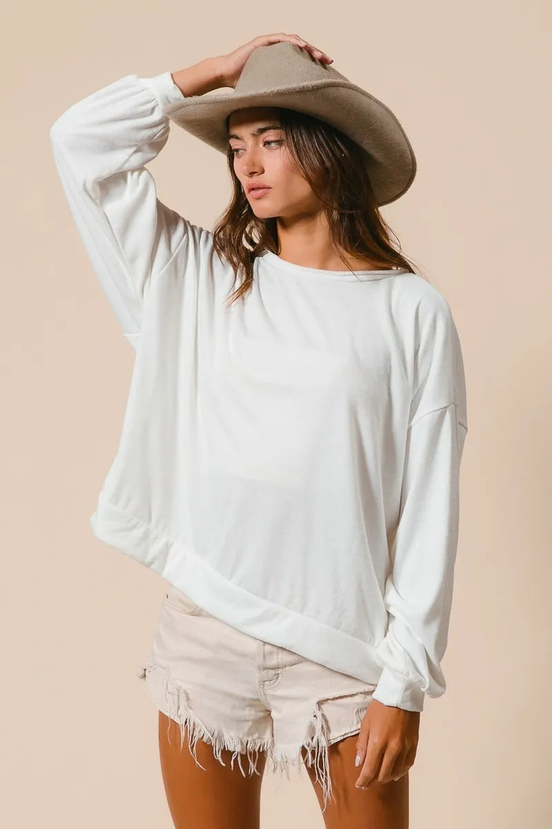 BiBi Ivory Loop Terry Pull Over With Cut Edge Band