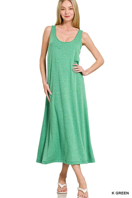 Zenana Kelly Green French Terry Twisted Strap Midi Dress K GREEN