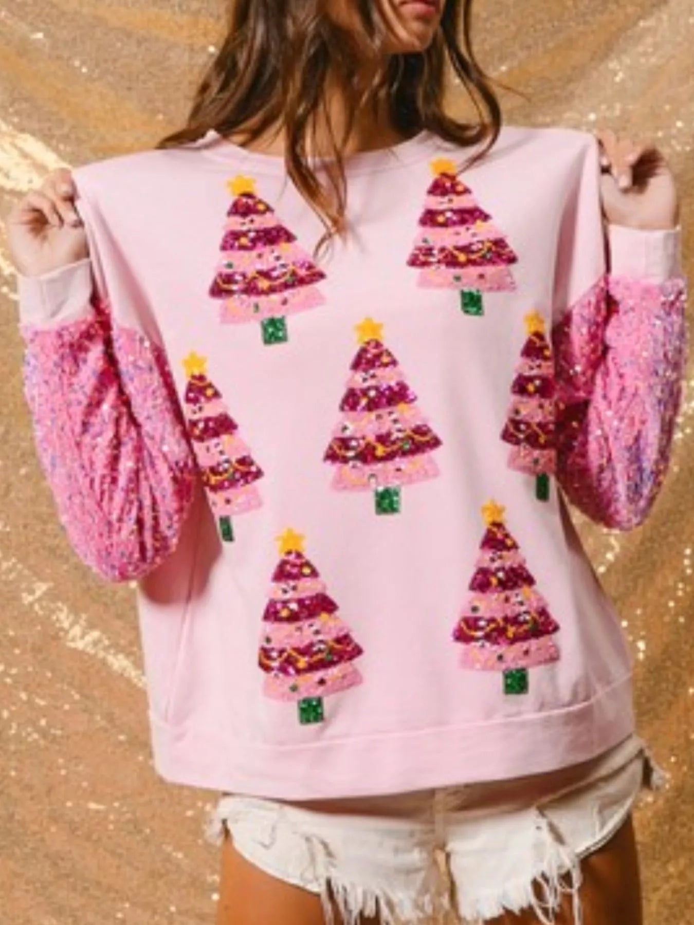 Preorder: Christmas Theme Sequin Long Sleeve Sweatshirt Christmas Tree