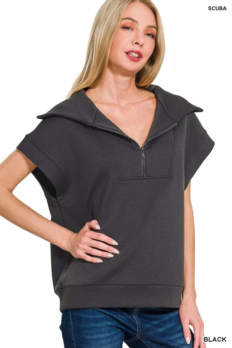 Zenana Black Scuba Half Zip Top