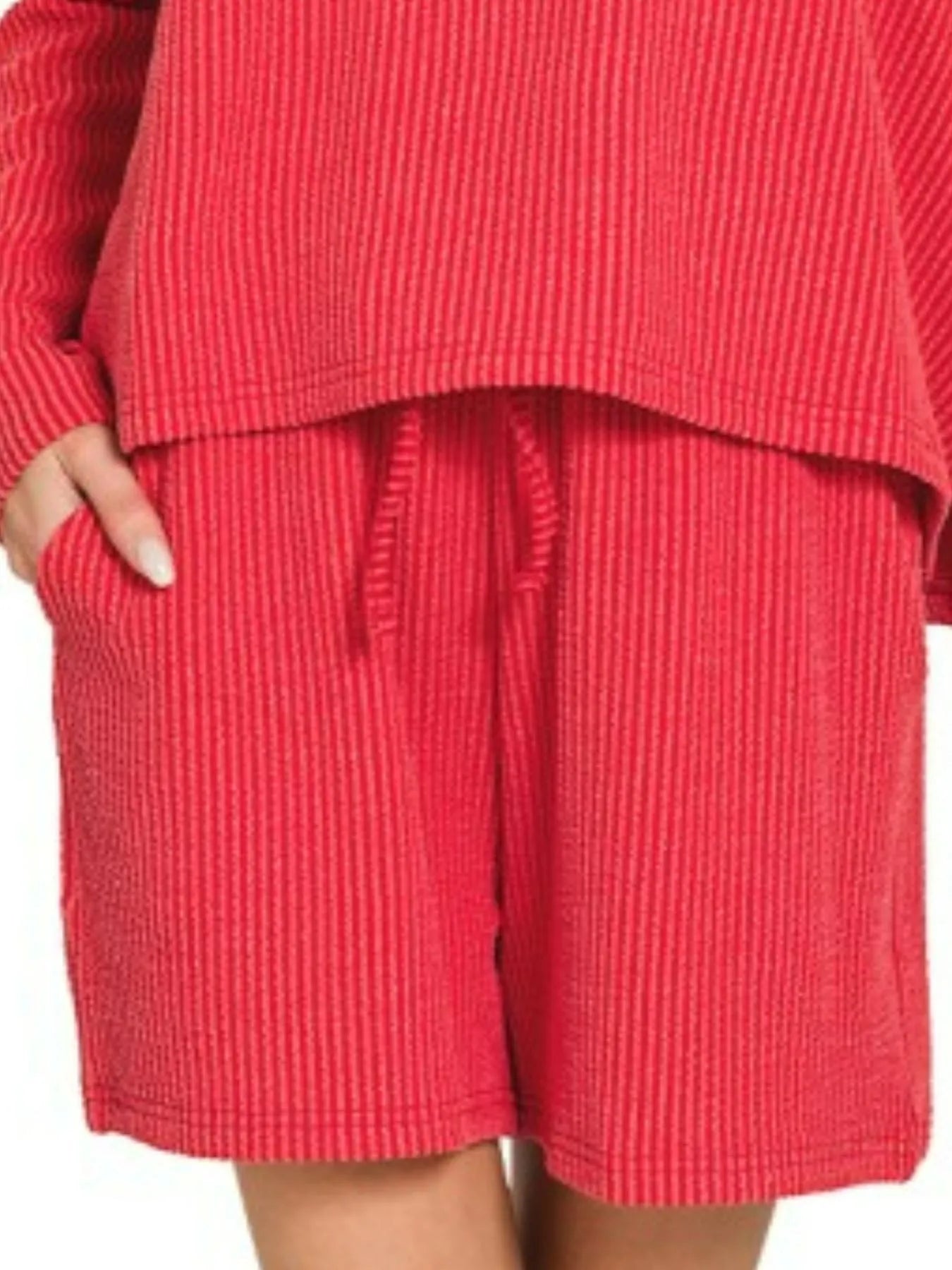 Zenana Ruby Corded Rib Long Sleeve Tee and Shorts Set