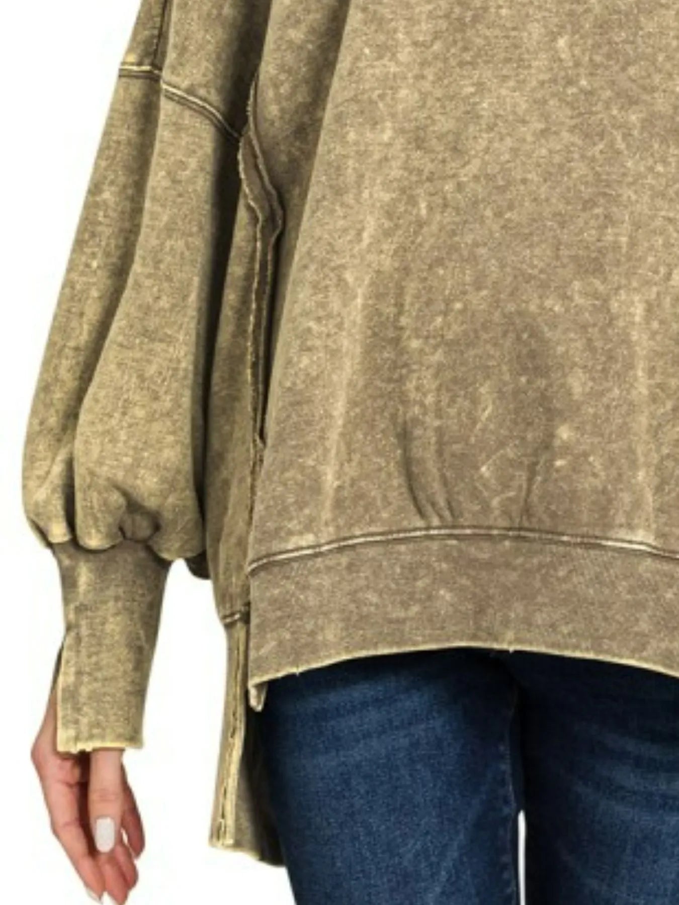 Zenana Mocha Acid Wash Exposed-Seam High Low Sweatshirt