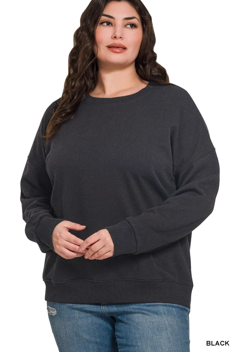 Zenana Black Fleece Drop Shoulder Sweatshirt