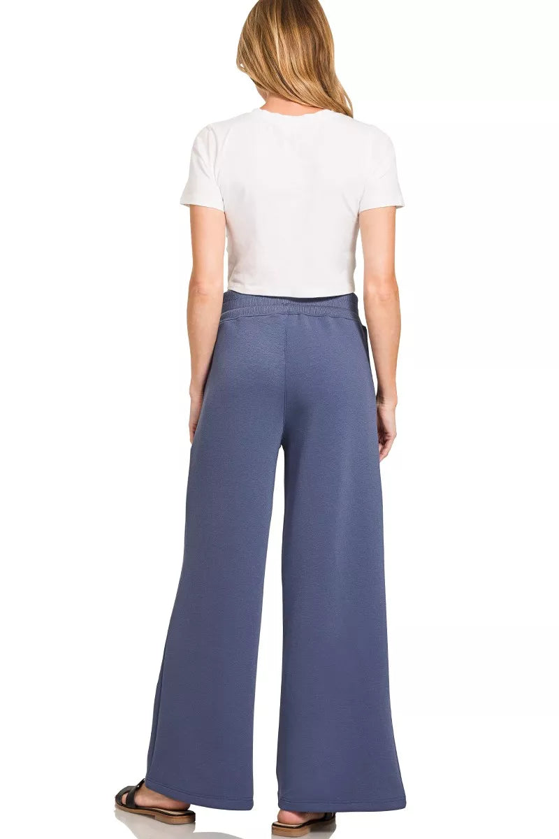 Zenana Blue Indigo Scuba Collared Pullover and Pants Set