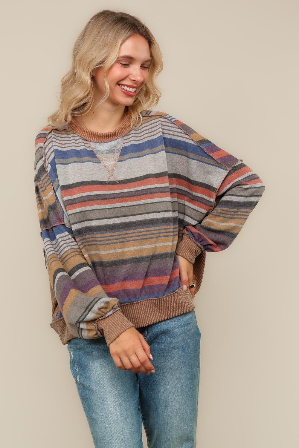 Haptics Multi-Color Stripe French Terry Pullover