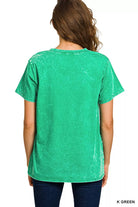 Zenana Kelly Green Washed Short Sleeve T-Shirt