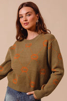 SO ME Olive & Rust Pumpkin Rhombus Halloween Thanksgiving Sweater