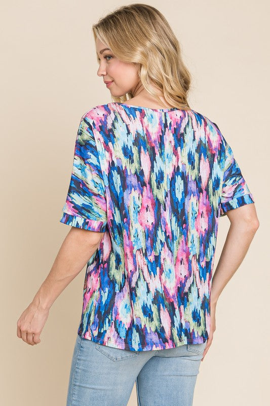 BOMBOM Royal Blue Lightweight Contrast Round Neck Short Sleeve Top