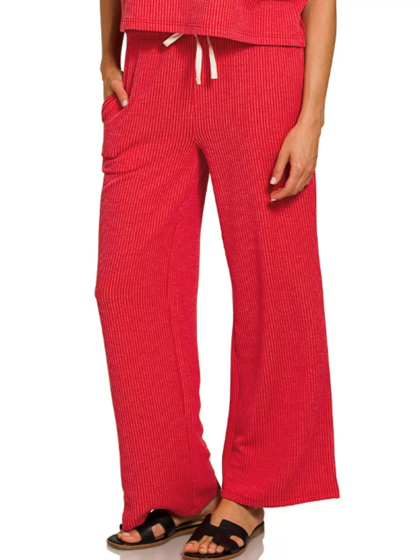 Zenana Ruby Raised Rib Short Sleeve Tee & Pants Set