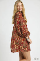 Umgee Red Mix Boho Mix Paisley Babydoll Dress