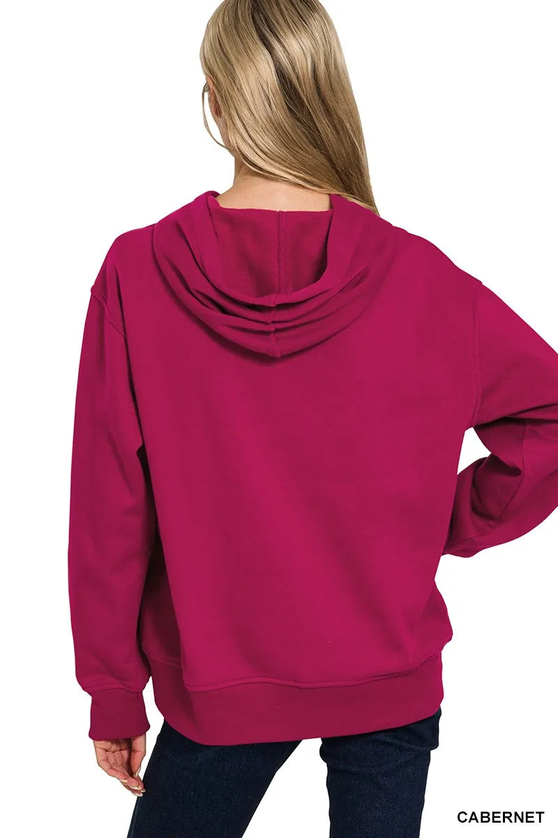 Zenana Cabernet Fleece Kangaroo Pocket Hoodie