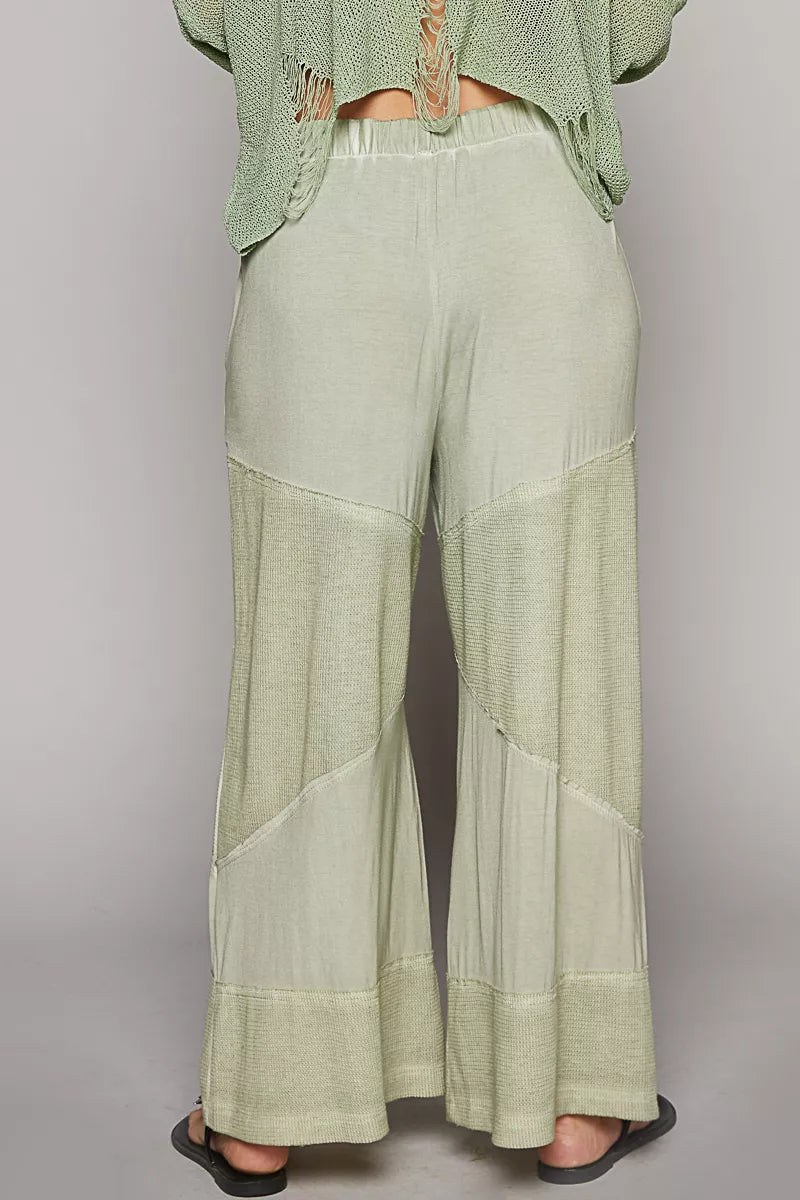 POL Desert Sage Elastic Waistband Wide Leg Pants with Drawstring