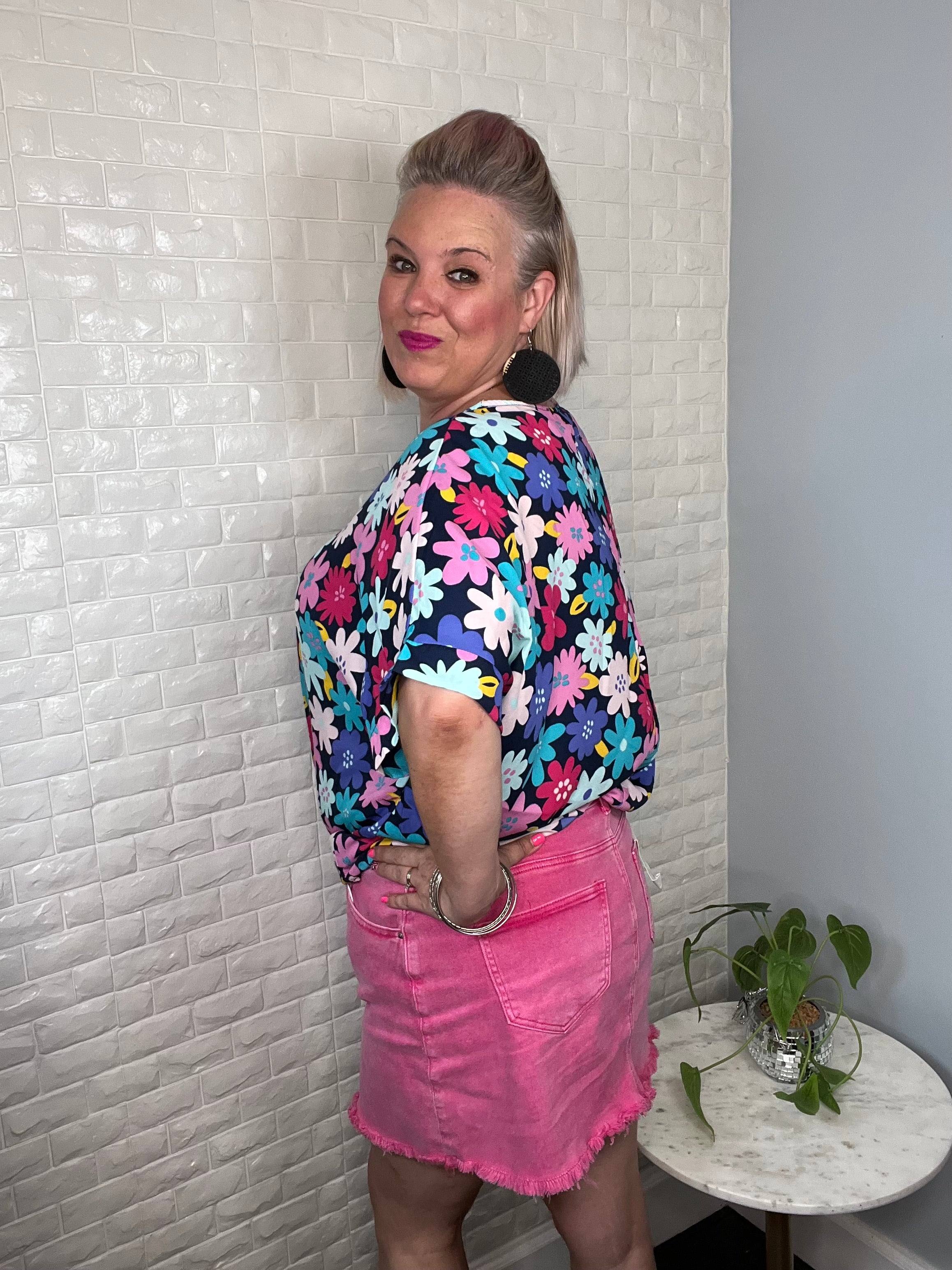 Zenana Acid Washed Pink Denim Skirt Skirts