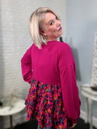 Haptics Berry Drop Shoulder Long Sleeve Babydoll Twofer Top