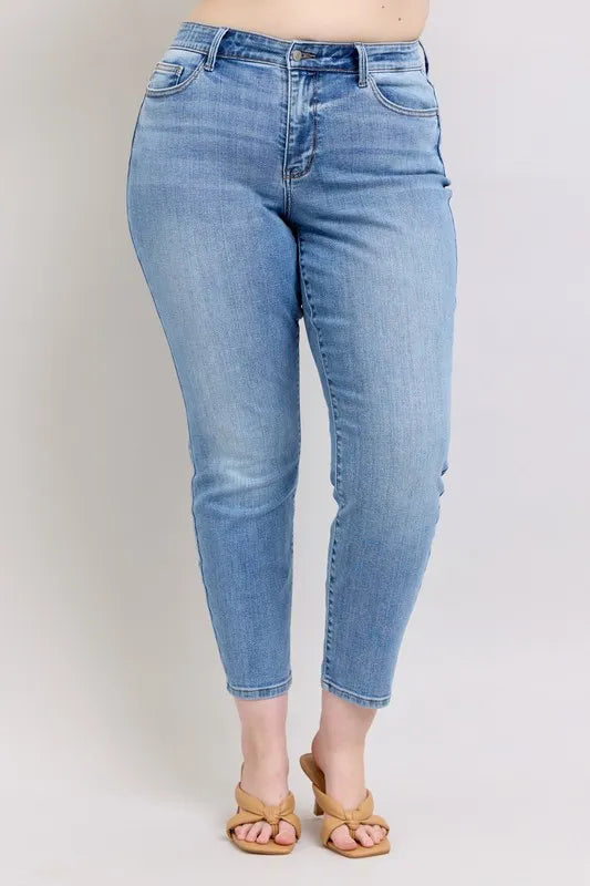 Judy Blue Mid Rise Vintage Wash Slim Jeans with Cell Phone Pocket