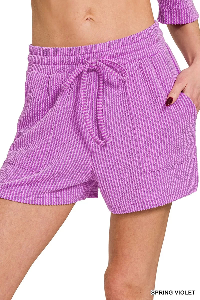 Zenana Raised Rib Short Sleeve Tee and Drawstring Shorts Set