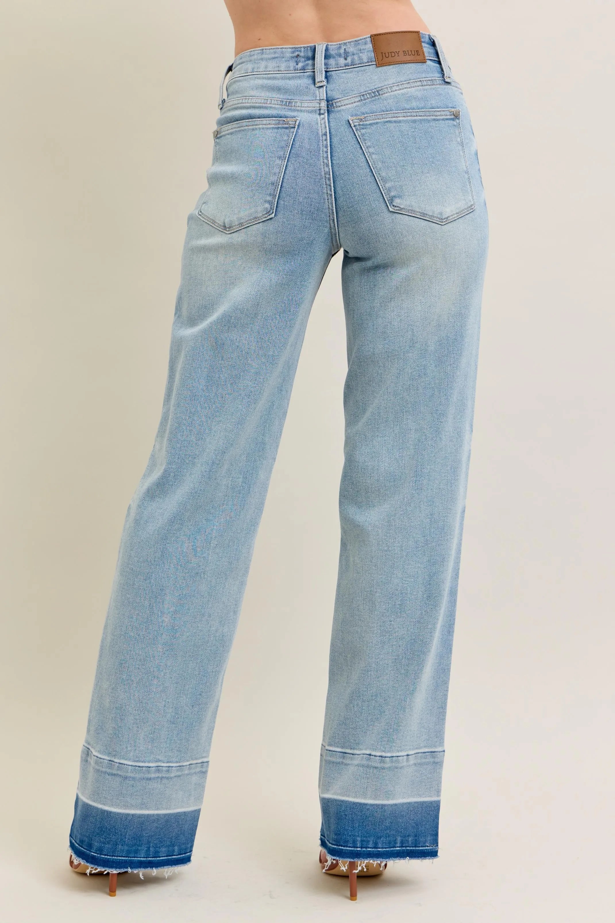 Judy Blue Light Washed Mid-rise Release Hem Wide Leg Jeans