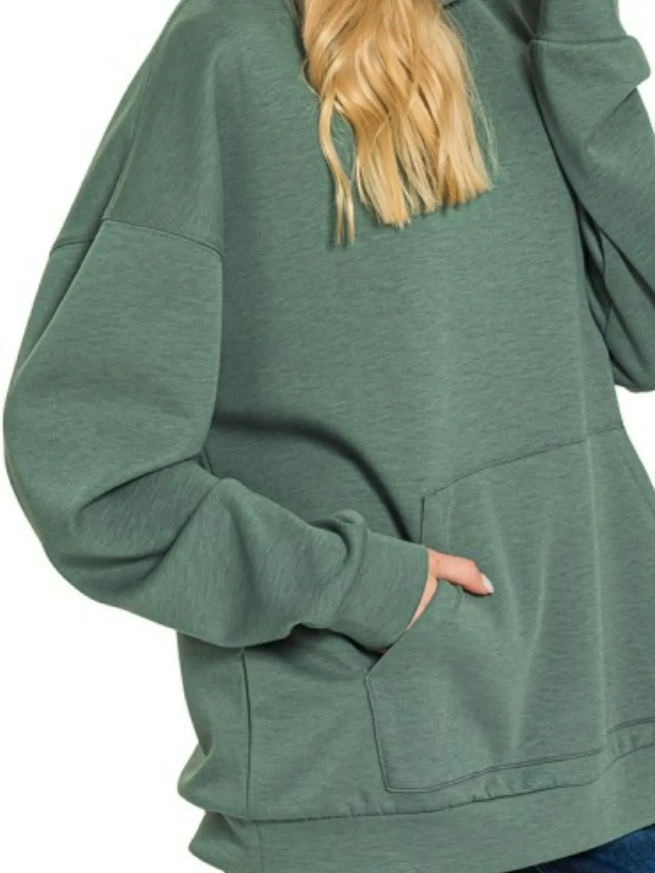 Zenana Dark Forest Oversized Scuba Hoodie with Kangaroo Pocket