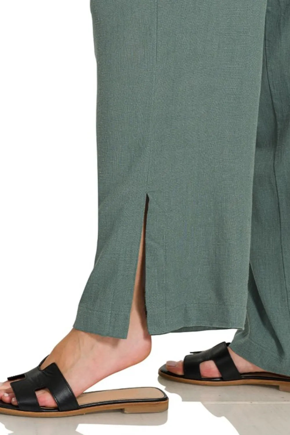 Zenana Ash Jade Linen Drawstring Pants