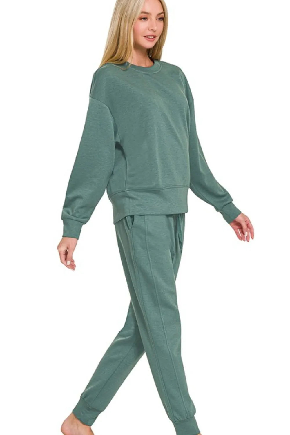 Zenana Ash Jade Scuba Crewneck Pullover & Joggers 2 Pieces Set