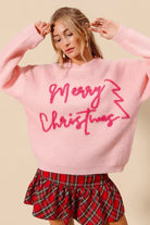 SO ME Pink Merry Christmas Tinsel Lettering Sweater