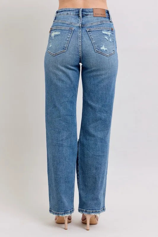 Judy Blue High Waist Heavy Destroy Straight Jeans