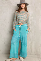 POL Aqua Green Elastic Waistband Wide Leg Pants with Drawstring