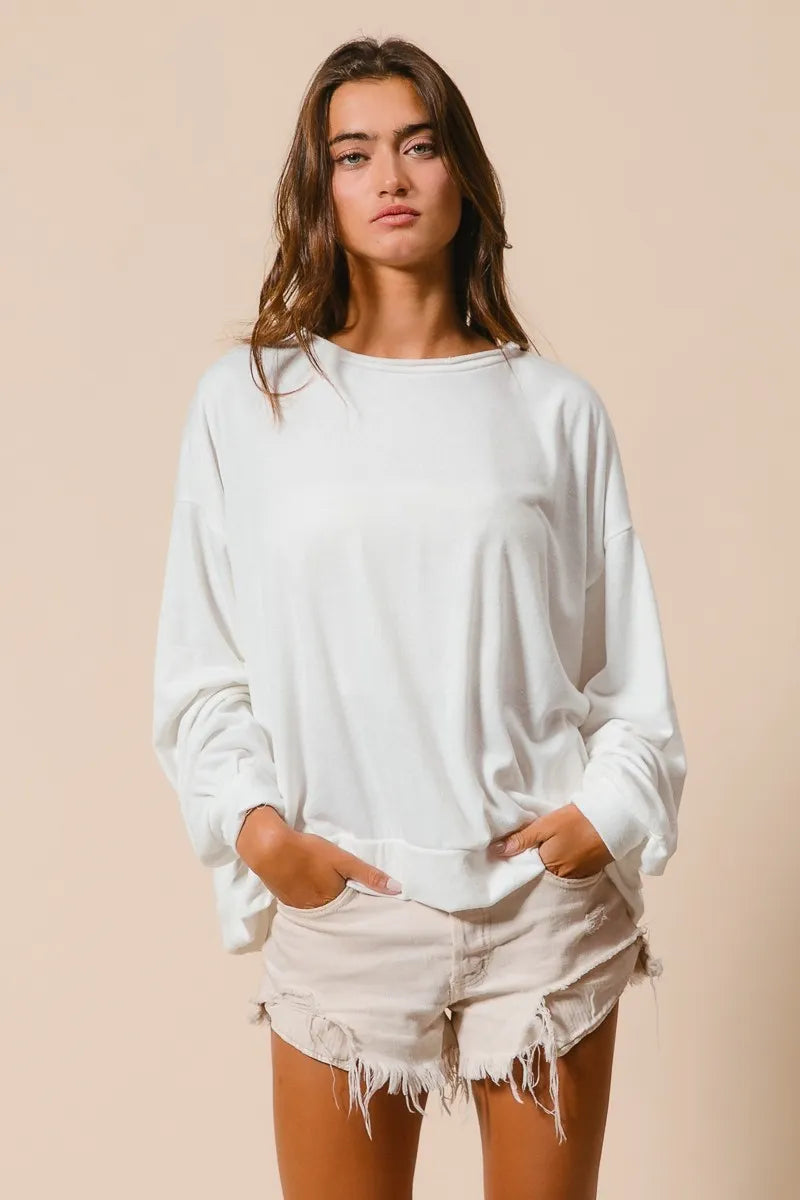 BiBi Ivory Loop Terry Pull Over With Cut Edge Band