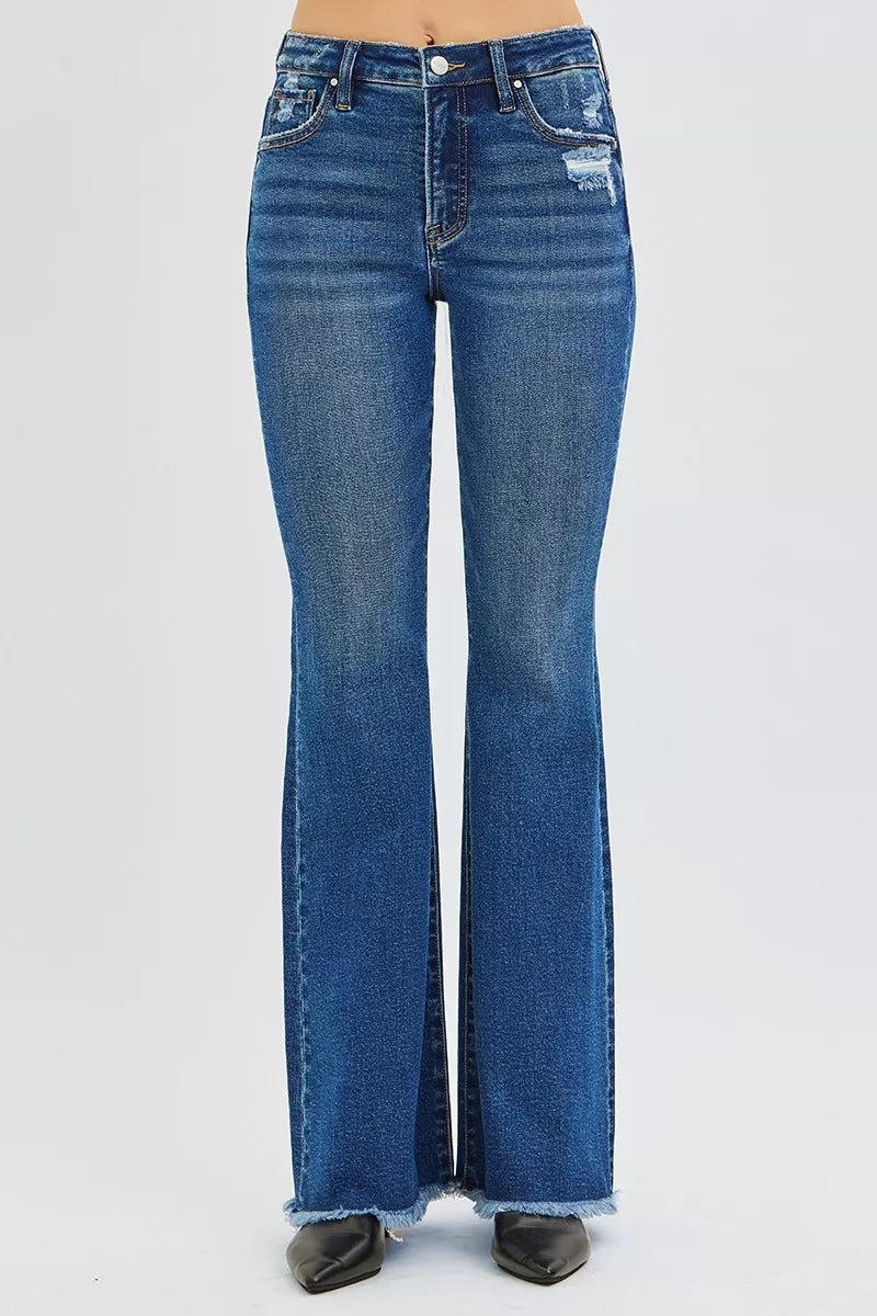 RISEN Dark Washed High Rise Flare Jeans
