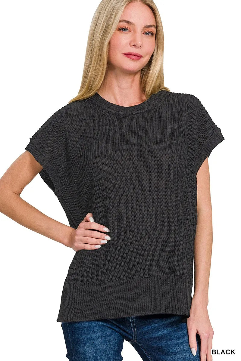 Zenana Black Oversized Crew Neck Sweater BLACK