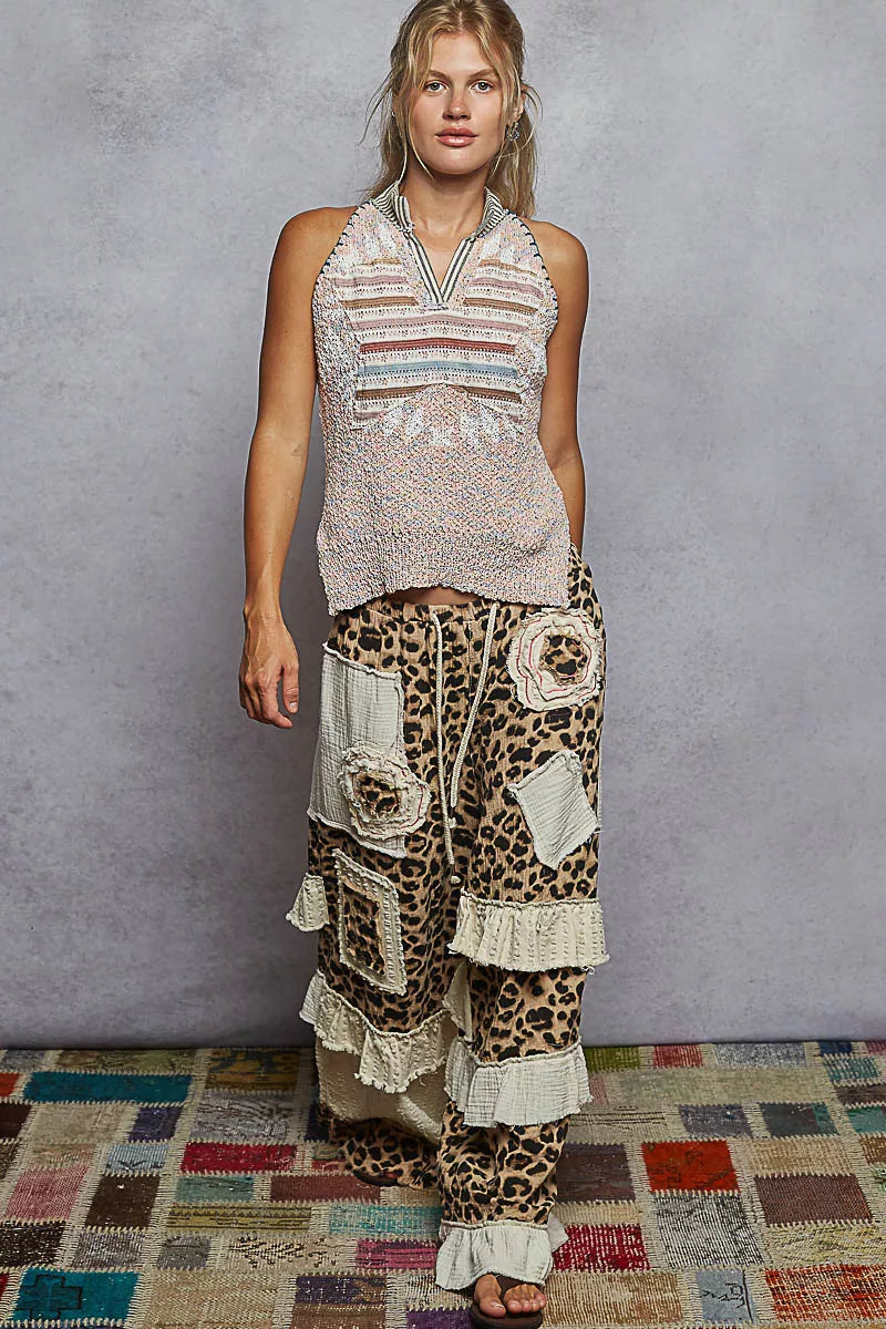 POL Light Pink Striped Collar Sweater Vest with Star Patch