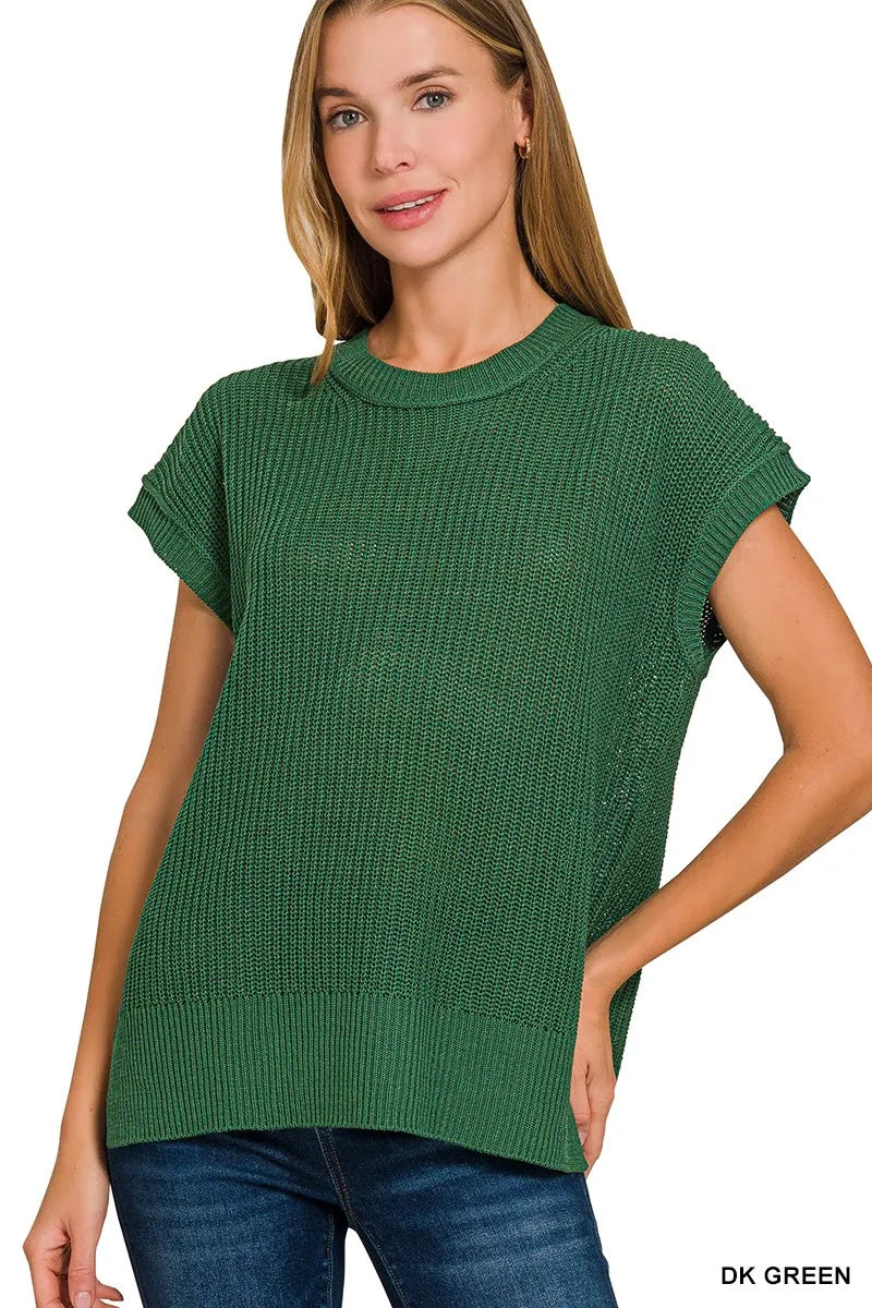 Zenana Dark Green Oversized Crew Neck Sweater