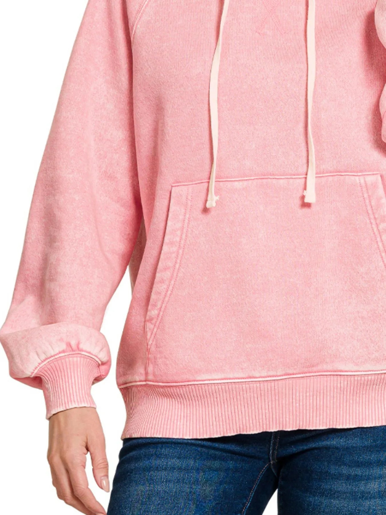 Zenana Dark Pink Acid Wash Fleece Hoodie with Kangaroo Pocket