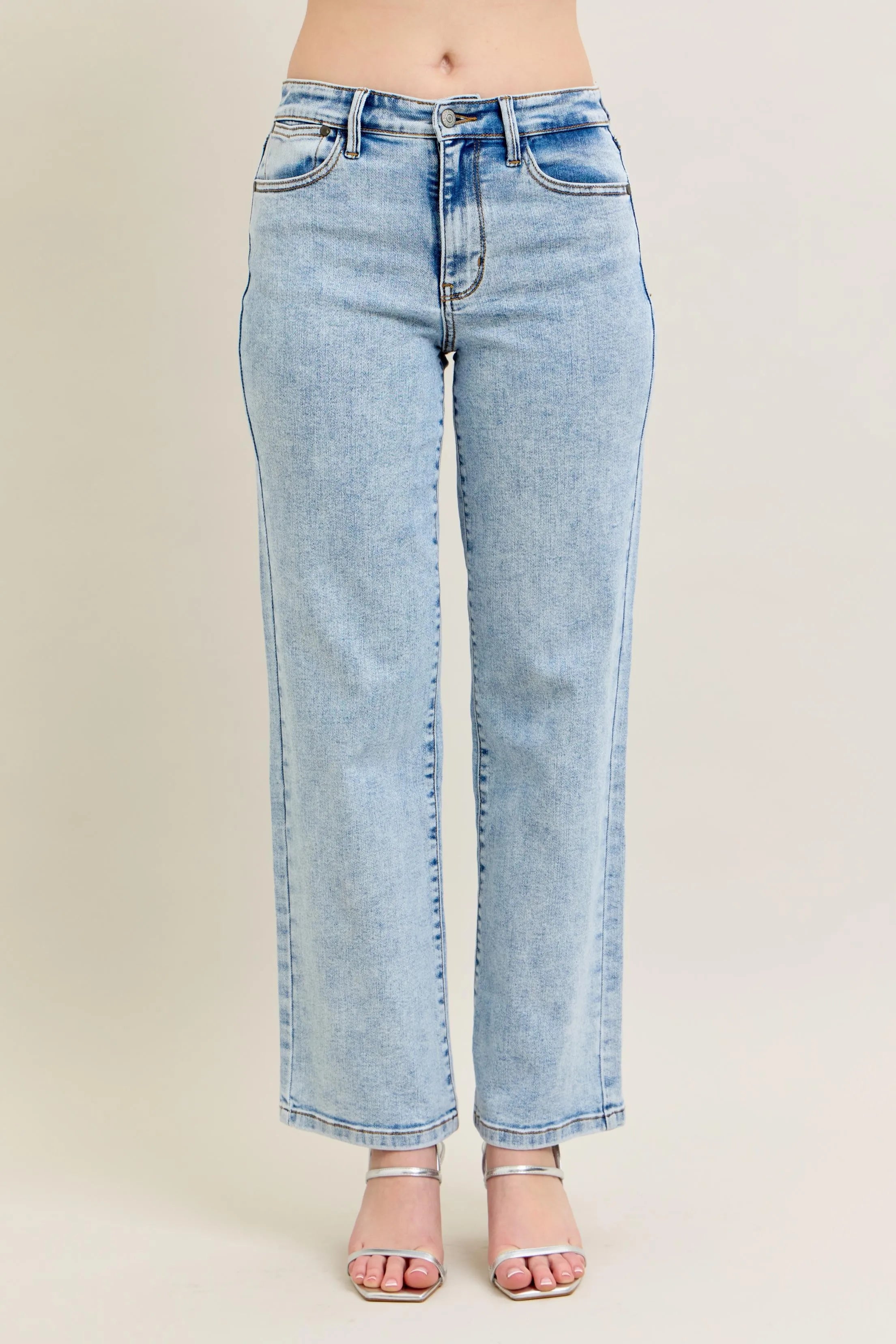 Judy Blue Light Stone Washed High Waist Stone Wash Straight Jeans