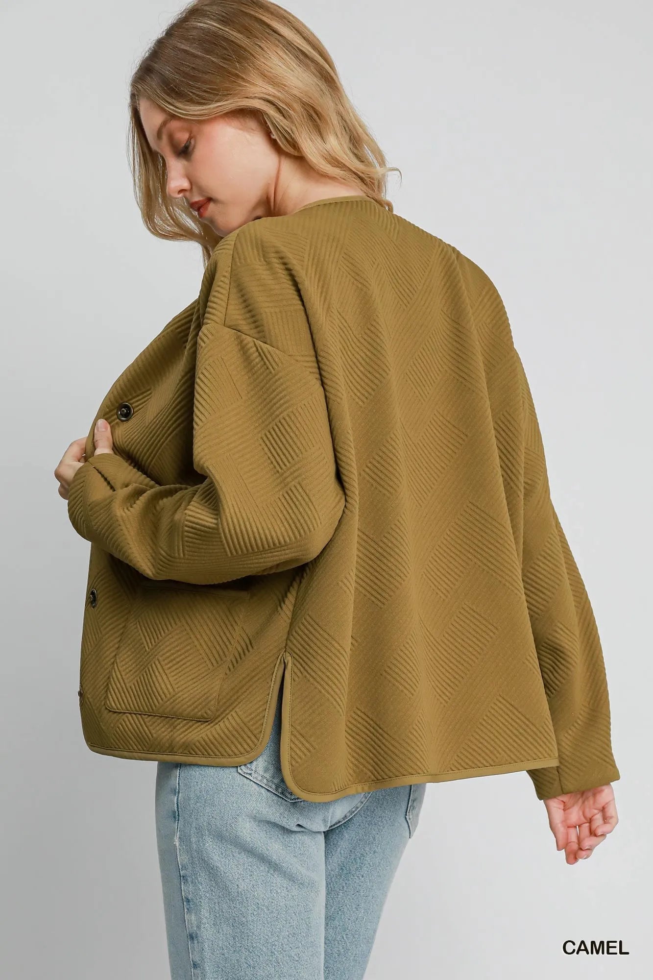 Umgee Camel Textured Jacquard Jacket
