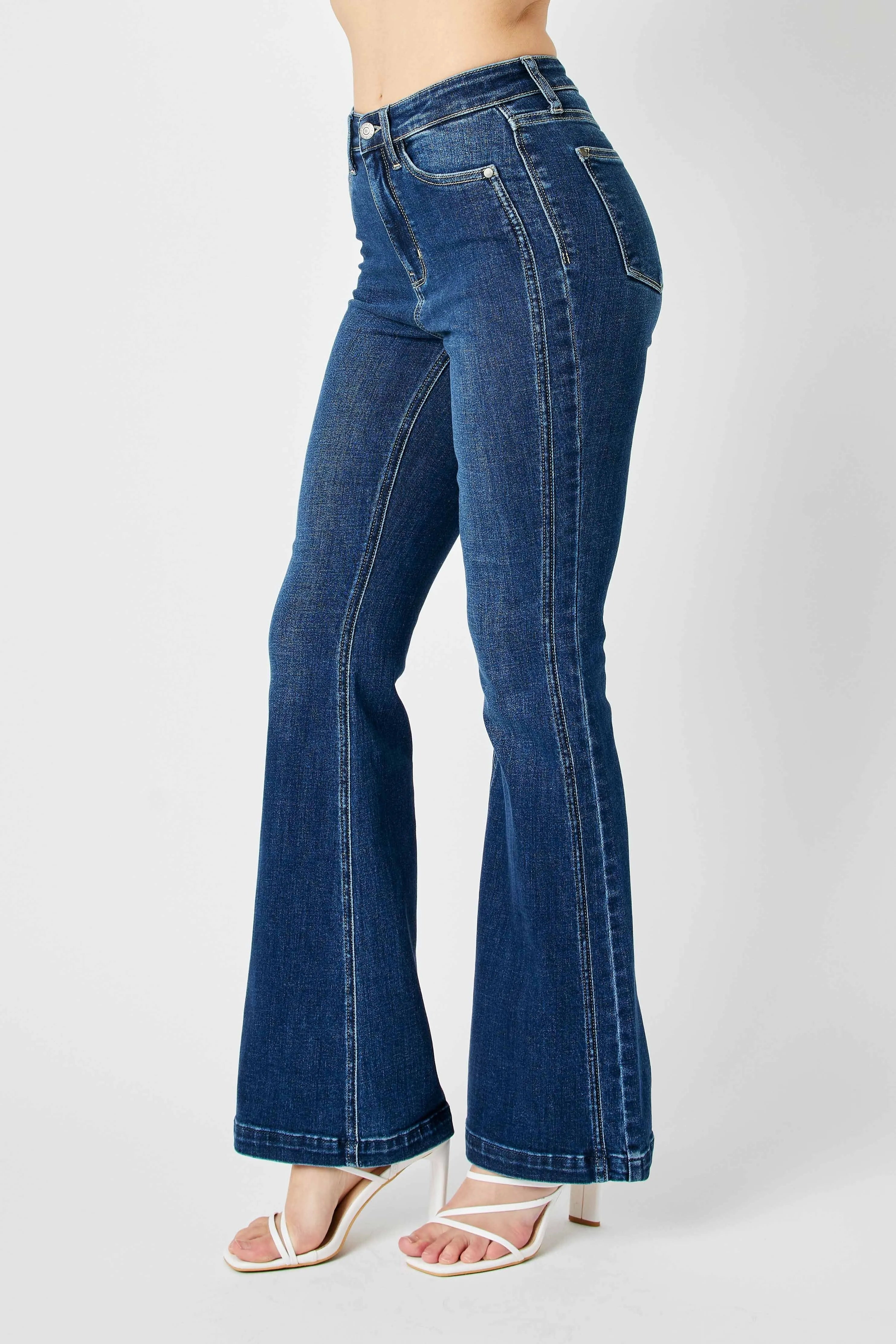 Judy Blue High Waisted Angled Side Seam Detail Flare Jeans